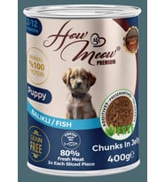 HOW MEOW 12 ADET JÖLELİ PARÇA ETLİ YAVRU KÖPEK YAŞ MAMASI BALIK 400 GRAM