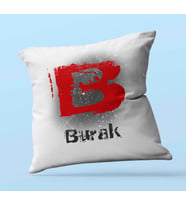 Kişiye Özel B Harfi Temalı Karakter Tasarım Saten Kare Yastık (Beyaz)
