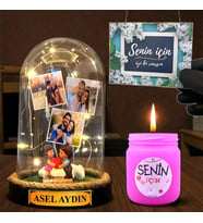 Sizlere Özel Led Işıklı Fanus ve Mis Kokulu Mum Hediye Seti Kişiye Özel Hediye (Model 10)