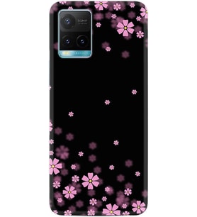 Vivo Y21 Kılıf Resimli Desenli Baskılı Silikon Kılıf Black flowers 1391