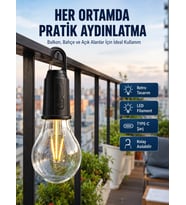 Şarjlı Dekoratif Kamp Lambası Askılı Ampul Led Işık Type-c Girişli