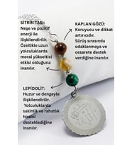 Doğal Taşlı Çelik Allah Lafzı Araba Dikiz Ayna Süsü, Kaplan Gözü, Sitrin Taşı, Lepidolit 8mm