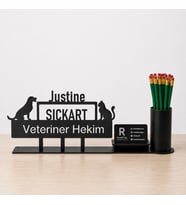 Veteriner Hekim Masa İsimliği - Kişiye Özel, Mesleklere Özel İsimlik - Metal Ofis İsimliği, Kalemlik ve Kartlık Seti- Yeni İş, Terfi Hediyesi