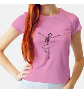 Balerin İskelet Baskılı Kadın Tişört (Pudra Pembe)