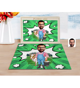 BK Gift Kişiye Özel Çiftçi Karikatürlü 1000 Parça Profesyonel Puzzle-1