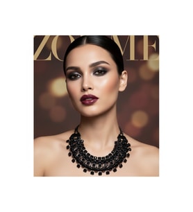 Siyah Zincirli Taşlı Abiye Kolye – Modern Gösterişli Gece Kolyesi