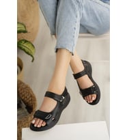 Nesil Shoes Dvm 363 Siyah Cırtlı Anatomik Kadın Sandalet
