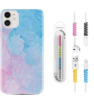 Apple iPhone 11 12 13 Mini Kılıf Kablo Koruma Spiral Silikon Pink Blue Abstract 1385