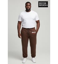 Erkek Büyük Beden BROOKLYN 1970 Baskılı Paça Lastikli  Jogger İnce Eşofman Altı SPR26BEA951-3 (Kahverengi)
