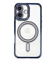 iPhone 16 Plus Kılıf Joke Simli Magneticsafe Kılıf - Lacivert