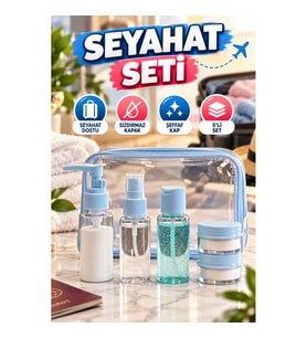 5’li Seyahat Bakım Şişesi Seti – Sızdırmaz Kapaklı Şeffaf Kaplar ve Taşıma Çantası