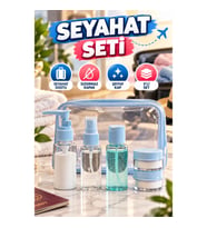 5’li Seyahat Bakım Şişesi Seti – Sızdırmaz Kapaklı Şeffaf Kaplar ve Taşıma Çantası