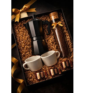 Siyah Moka Pot 3 Cup (150 ml) Kahve Hediye Seti  Özel Filtre Kahve ve 2'li Fincan Konsept Kutu