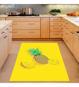 Ananas Desenli Ananaslı Dijital Baskı Yıkanabilir Kaymaz Taban Mutfak Halısı ve Yolluk (Sarı)