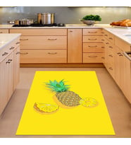 Ananas Desenli Ananaslı Dijital Baskı Yıkanabilir Kaymaz Taban Mutfak Halısı ve Yolluk (Sarı)