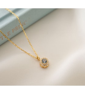 925 Ayar Gümüş Mart Ayı Doğum Taşı ( Aquamarine ) Kolye