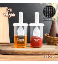 Porsima 0520 2'li Etiketli Silikon Fırçalı Yağlık - Sosluk-Yağdanlık Erzak Saklama Kabı 350cc - Beyaz