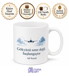 Pilot İçin Mesajlı Hediyelik Baskılı Kupa Bardak Seyahat Hediyesi