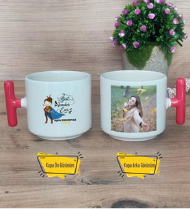 Kadın İngilizce Öğretmeni Kupa Bardak Fotoğraflı T Kırmızı Kulplu Öğretmenler Günü Hediyesi