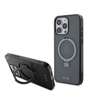 TUMI iPhone 15 Pro Max Kılıf TUMI Orjinal Lisanslı M-safe Şarj Özellikli PC TPU Metal Logolu Ring Standlı Kapak (Siyah)