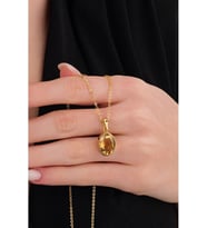 14 K Gold Kaplama 925 Ayar Gümüş Ultra Temiz Faset Kesimli Doğal Sitrin Kolye