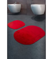 Rivora Kırmızı 2'li Banyo Halısı Paspası Seti Kaymaz Tabanlı Makinede Yıkanabilir