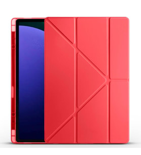 Tab S10 Ultra (X920) / S9 Ultra (X910) / Tab S8 Ultra Uyumlu Kılıf Kalem Bölmeli Standlı Smart Cover (Kırmızı)
