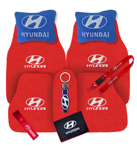 Hyundai Nakışlı 5 Parça Kırmızı Oto Halı Paspas  Hyundai Mavi Polar Araç Yastık & Oto Aksesuar
