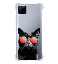 PrintiFy Oppo Realme C15 ile Uyumlu Kedi 3 Kamera Korumalı Şeffaf Kılıf