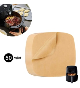 50 Adet Air Fryer Pişirme Kağıdı Tek Kullanımlık Yağ Su Geçirmez Yapışmaz Deliksiz Düz Kare Model