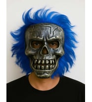 Wild Skull - Gümüş Kafatası Mavi Saçlı İskelet Maske