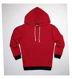 Kapüşonlu Kadın Sweatshirt - Kırmızı Siyah - Düz - Beyaz İp