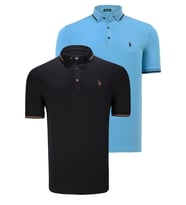 İKİLİ SET T8586 DEWBERRY ERKEK T-SHIRT-SİYAH-AÇIK MAVİ