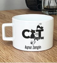 Kişiye Özel Cat Mom Hediye Lüks Fincan Kedi Annesi -5- (Beyaz)