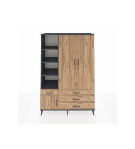 Hyperion Gardrop 5 Raflı 4 Çekmeceli Tek Askılı 132x44x195 Antrasit-Çam