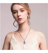 rose moda 3-Adet Doğal Çakra Taşı Kolye Ucu Oval Gözyaşı  Şans kolyesi (Turkuaz)