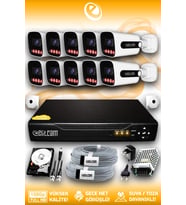Elitcam 10 Kameralı Zebra 10 Dış Kamera Set 1 TB 5 MP Full HD Gece Görüşlü Güvenlik Kamerası Sistemi
