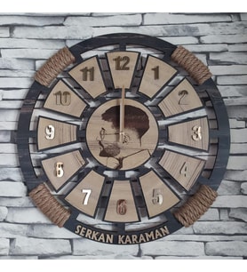 Kişiye Özel Halatlı Dekoratif Ahşap Duvar Saati 50 cm