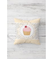 Cupcake Desenli Çift Tarafı Baskılı Gizli Fermuarlı Yastık Kılıfı Kırlent Koltuk Yastık Kılıfı (Beyaz-Krem)