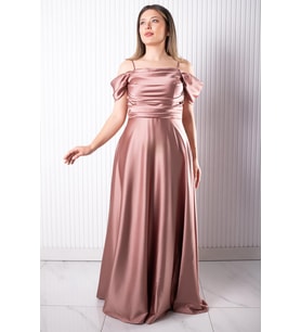 Askılı Saten Abiye Elbise Gül Kurusu MDV388