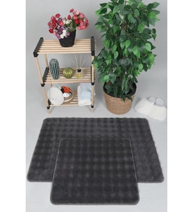 evilla Modern Bubble Yıkanabilir Kaymaz Peluş Banyo Paspası Halısı 2li Klozet Takımı 50X80-50x40cm Antrasit