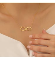 Kişiye Özel 925 Ayar Gümüş Zarif Sonsuzluk Model Çift İsim Tarih Kolye (Gold)