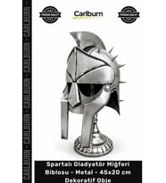 Özel Üretim Gümüş Antik Masaüstü Spartalı Gladyatör Miğferi Biblosu Metal 45x20 cm Dekoratif Obje