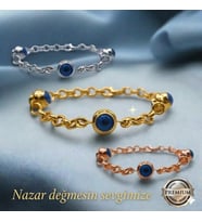 14 Ayar Altın kaplama 3 Nazar Göz 6 ml Doç Zincir Bileklik