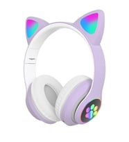 Vilya Kedi Kulaklığı LED Işıklı, Bluetooth, Çocuk ve Gençler İçin (Mor)