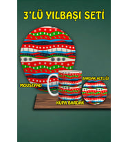 Yılbaşı Temalı 3'lü Bilek Destekli Mousepad Kupa ve Bardak Altlığı Seti
