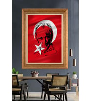 Altın Varaklı Çerçeveli Paspartulu Atatürk Tablo DC1174 (Gold)