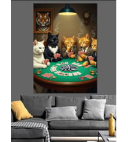 Poker Oynayan Kediler Tablosu Dekoratif Kanvas - Mdf Ahşap Tablo