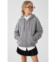 Basic Kapüşonlu Fermuarlı Unisex Çocuk Okul Hırka - Açık Gri