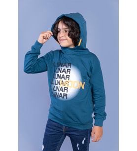 Toontoy Erkek Çocuk Kapüşonlu Baskılı Sweatshirt (Petrol)